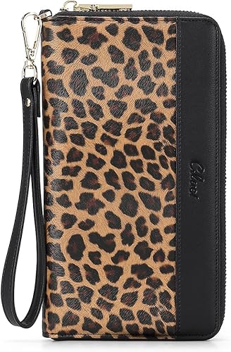 CLUCI - Cartera grande de cuero de diseño para mujer, con cremallera alrededor, tarjetero, organizador de tarjetas de viaje, con correa para colgar