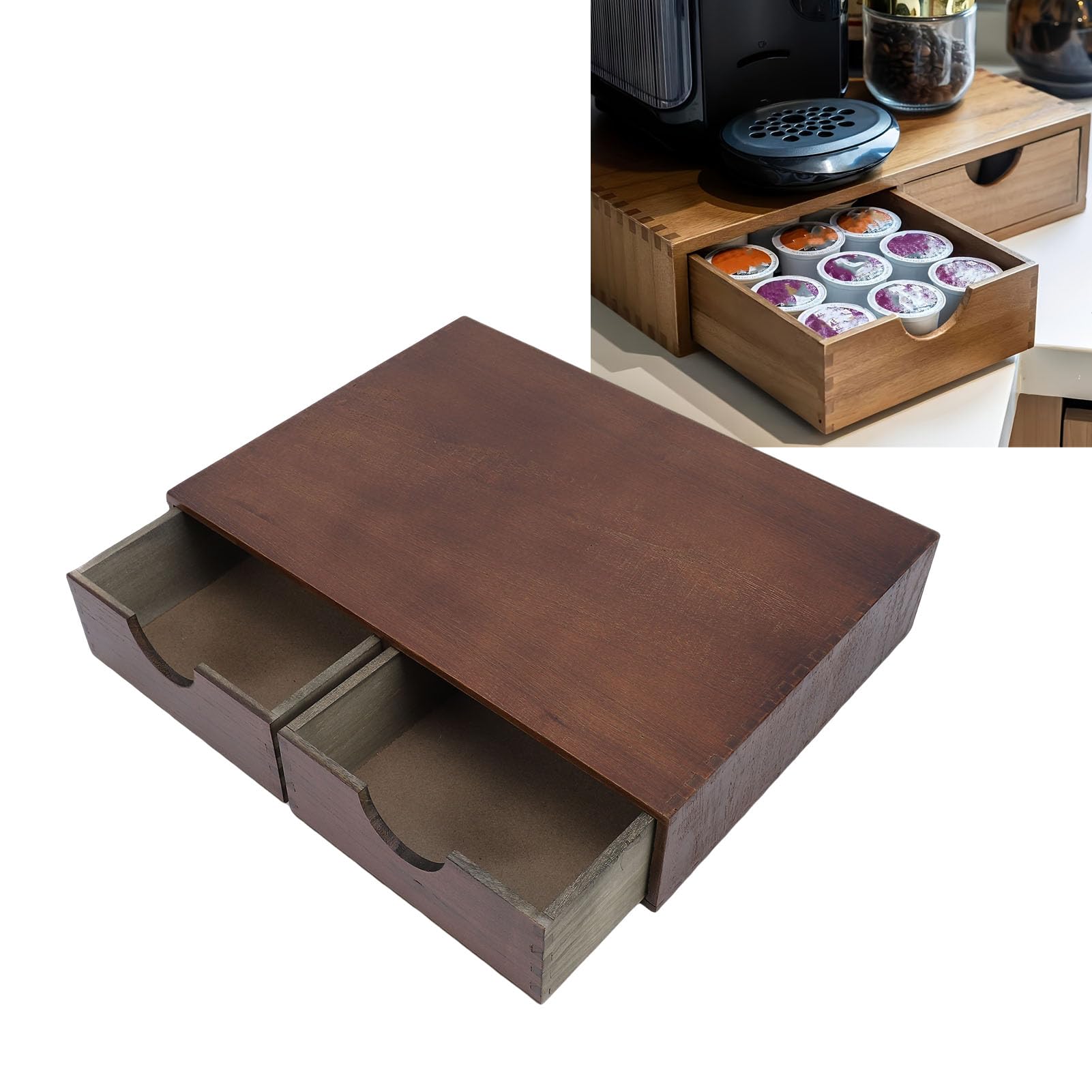 banapoy Cassetto per Capsule caffè, Porta Capsule caffè Legno, Organizer per Bustine tè, Supporto per Macchina con Cassetto per per Snack Caramelle tè per Piano Lavoro
