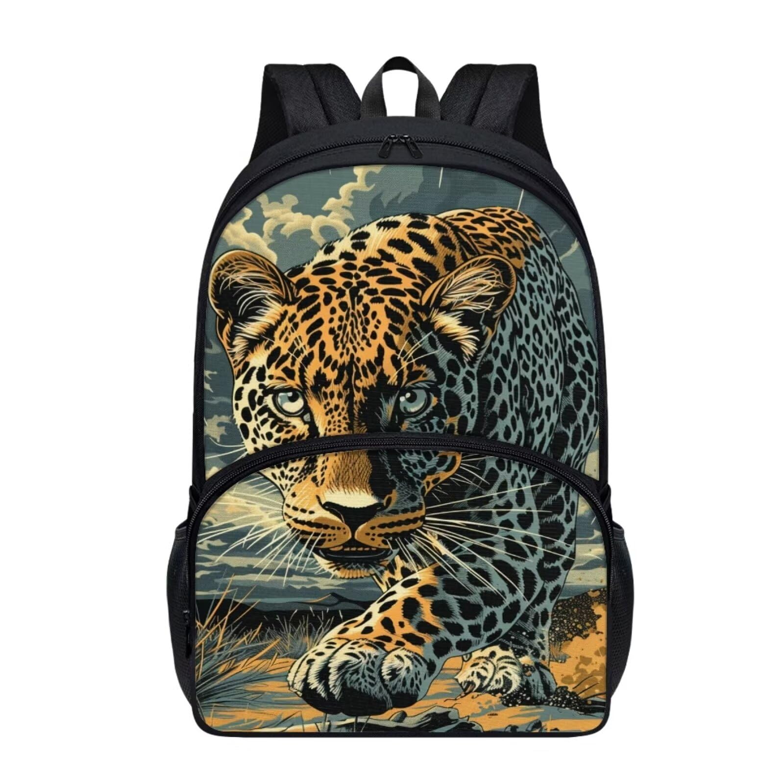 Kids Animal Print 17 Inch Bookbag with Internal & Front Pocket Handsome Cheetah Backpack for Boys Girls Durable Lightweight School Backpack Large