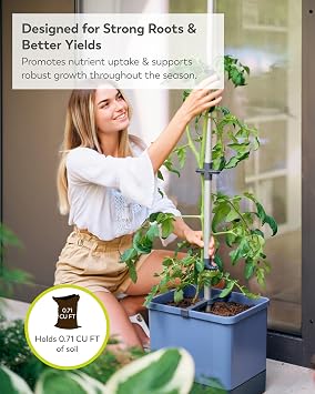 BUZZY Seeds Self-Watering Vertical Tomato Planter, Trellis, 1.2 Gal, Blue