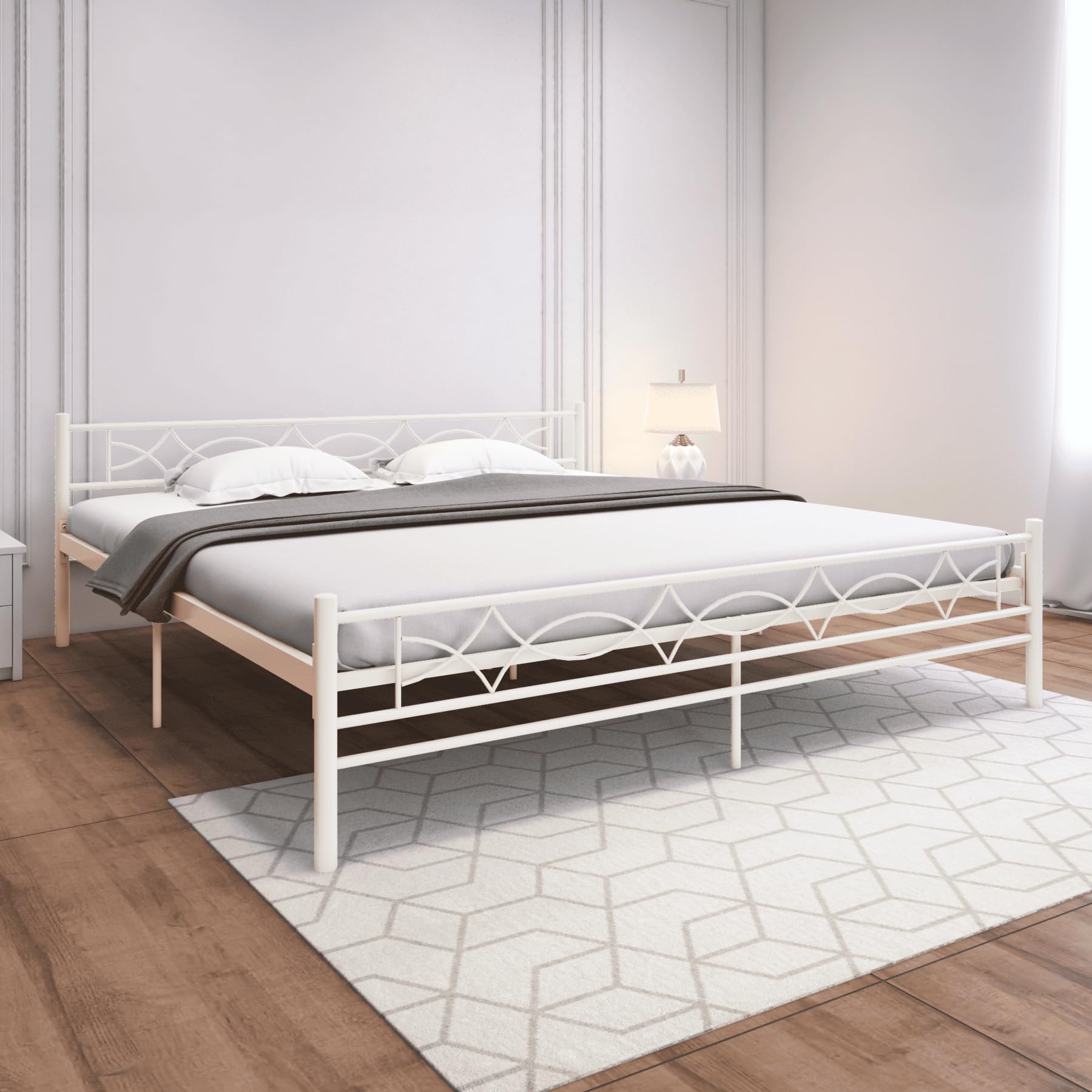 Homdec Columba Metal Platform Bed with Headboard and Footboard, Heavy Duty Mattress Foundation – No Plywood Needed, Noise Free (Ivory, King (U.K. Standard))-image-7
