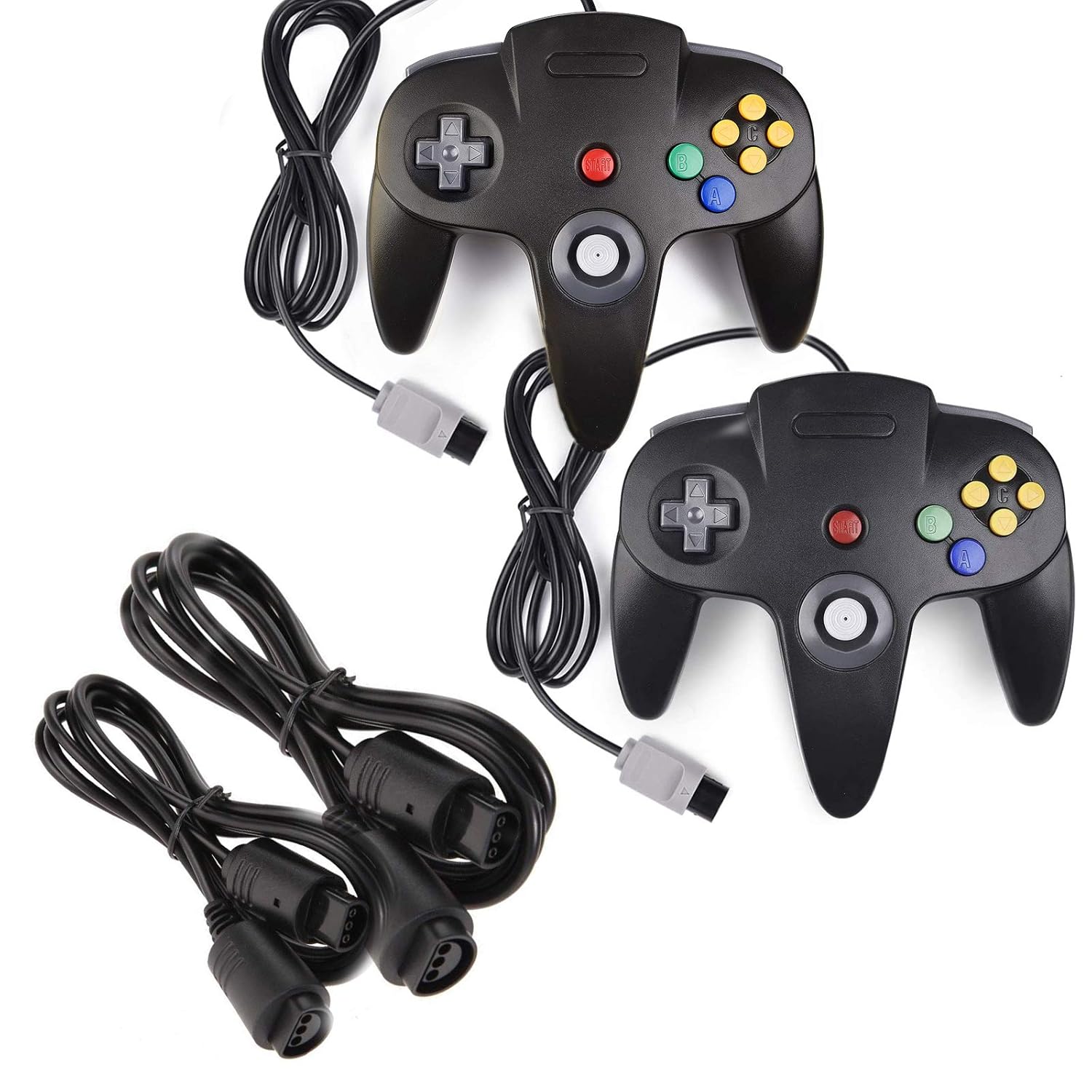 miadore 2 Pack Classic N64 Controllers (Black) Bundle with 2 Pack 6FT N64 Controller Extension Cable