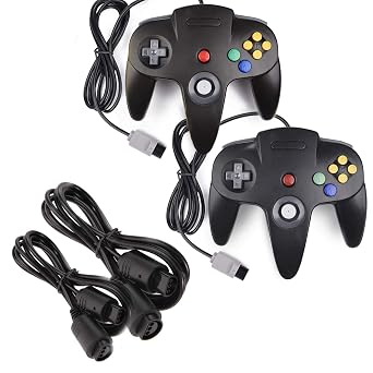 miadore 2 Pack Classic N64 Controllers Black Bundle with 2 Pack 6FT N64 Controller Extension Cable