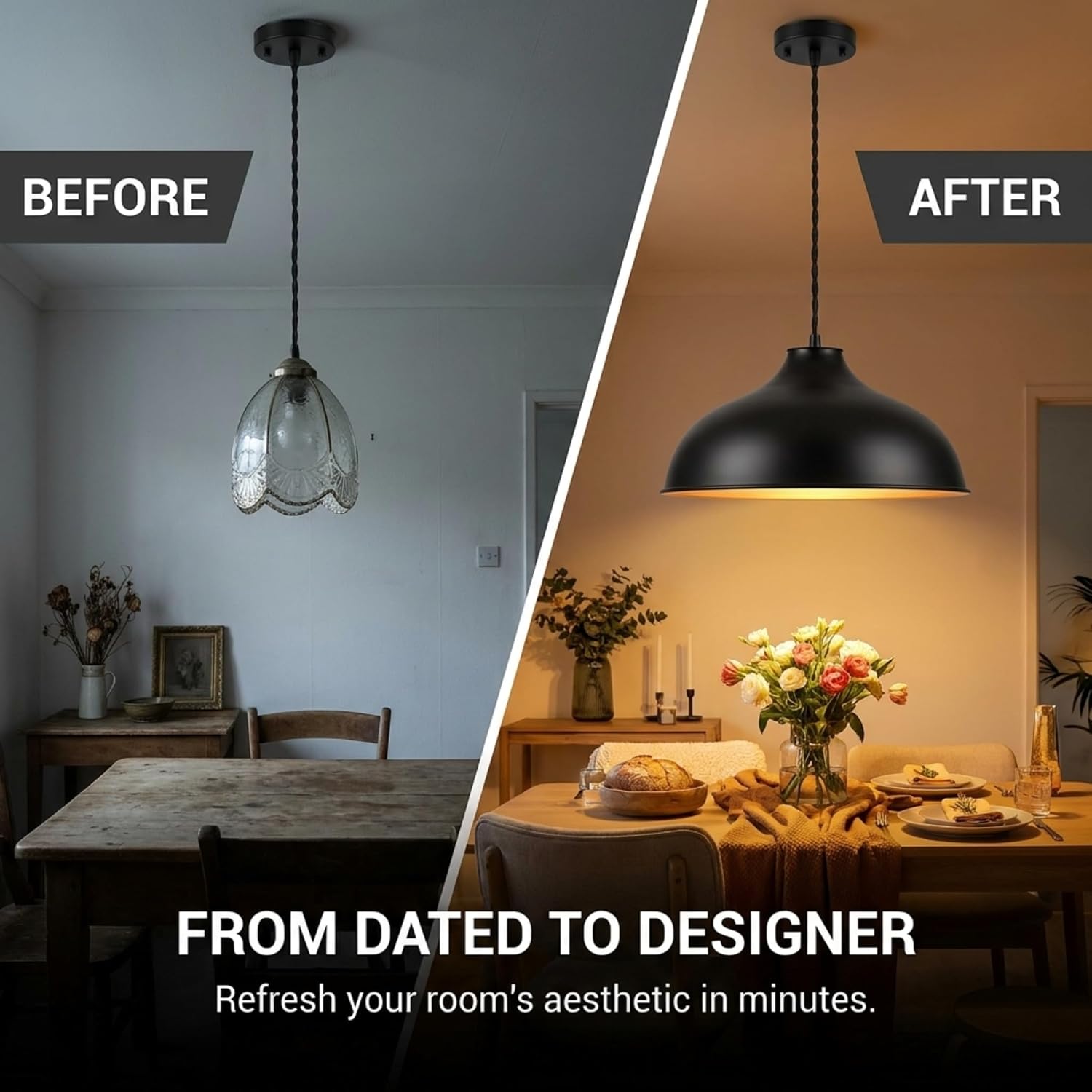 14.17" Metal Lampshade Industrial Pendant Light Shade Replacement, Vintage Bulb Guard Cage for Ceiling Hanging Light, Wall Lamp Shade for Farmhouse Kitchen Dining Room (Black)