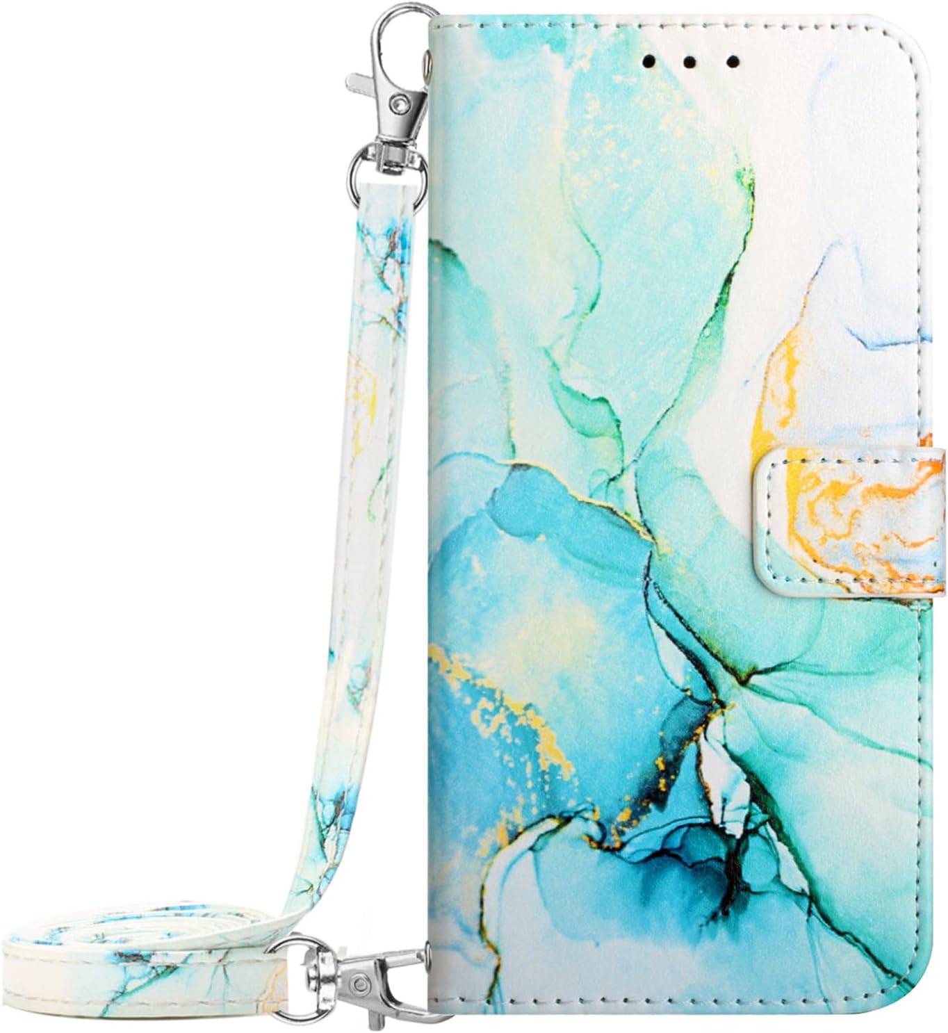 Protective Cover for Tecno Spark Go 2020-2021 / Spark 6 GO (6.52 Inch) PU Leather Crossbody Bag Marble Pattern with Stand Wallet Flip Case Phone Holster Drawstring Purse Green