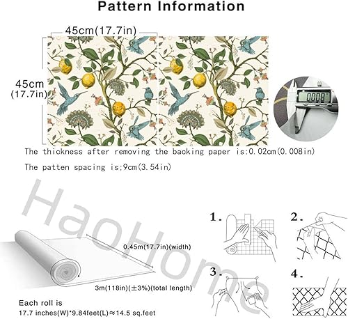 Miniatura 6 de Blue Bird - Papel tapiz autoadhesivo con diseño de árbol de limón fresco, extraíble, impermeable, prepegado, papel de contacto, mural de pared de