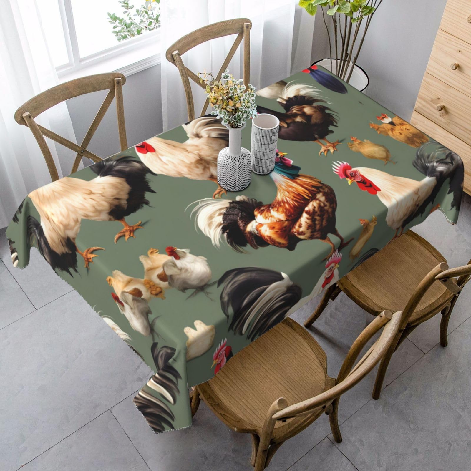 LNNIUK Chicken and Rooster Print Print Rectangle Table Cloth Kitchen Table Cover for Dining, Party, Farmhouse, Outdoor Picnic