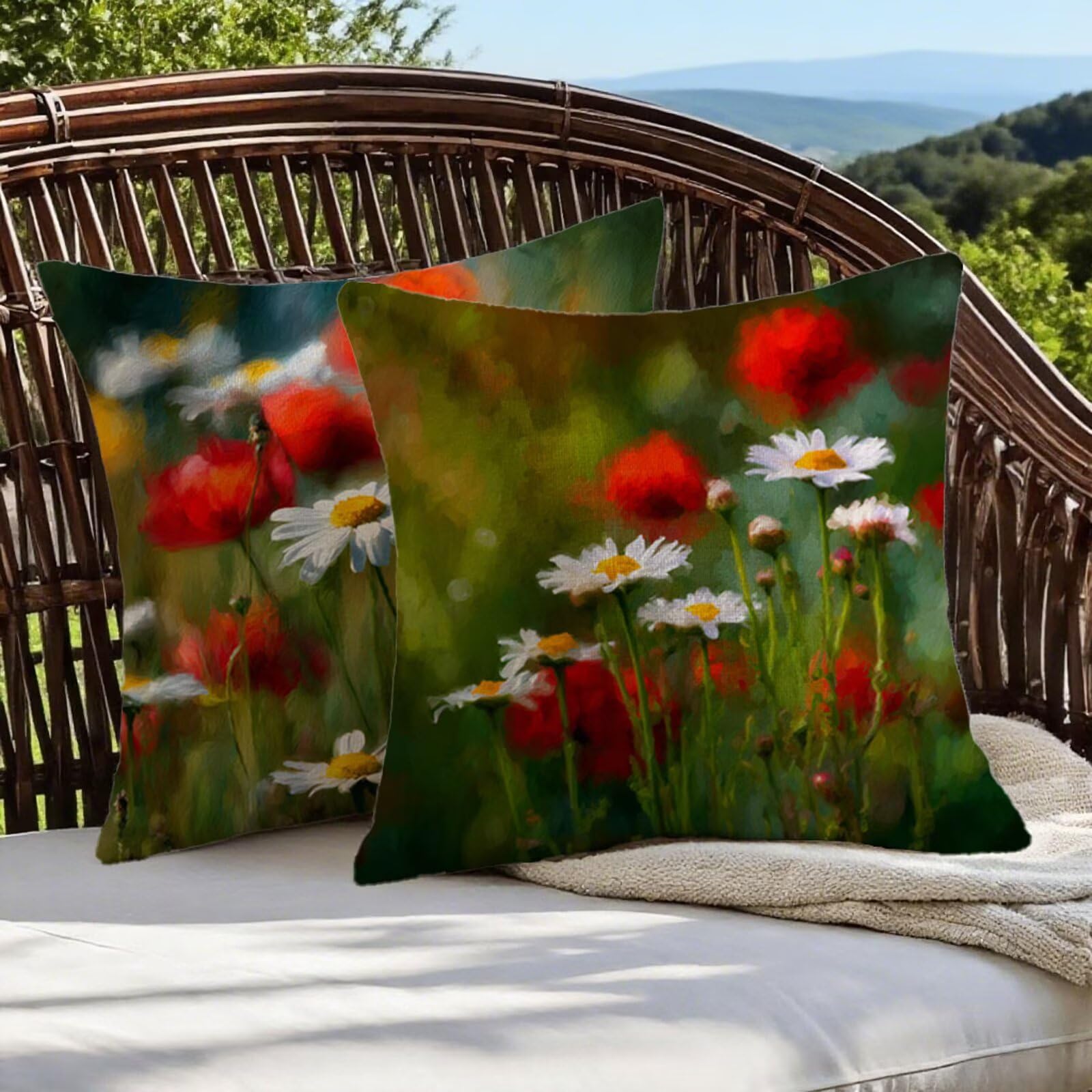 Federa Cuscino 80x80 Margherita Cuscini Divano Rosso Cuscini da Esterno Impermeabili Linoi Quadrato Set di 2 Decorativi Cushion Covers per Giardino Soggiorno Sofá Balcone Patio, Regalo per Donne 1B-67