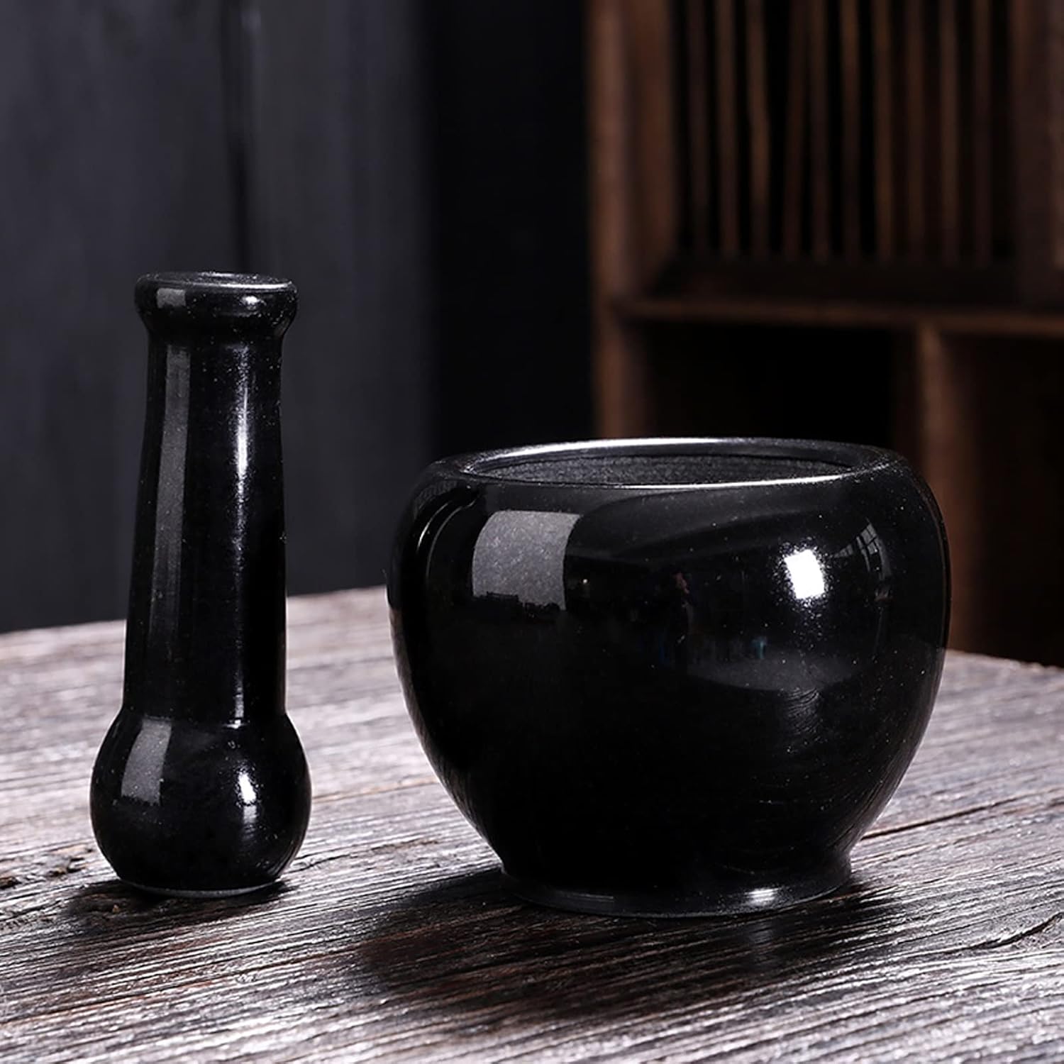 Mortar and Pestle, Mortar and Pestle Handcrafted Lapis Lazuli Mortar and Pestle Set Black Marble Stone Mortar and Pestle Natural Stone Moratr and Pestle Set, Glossy Finishes Porcel