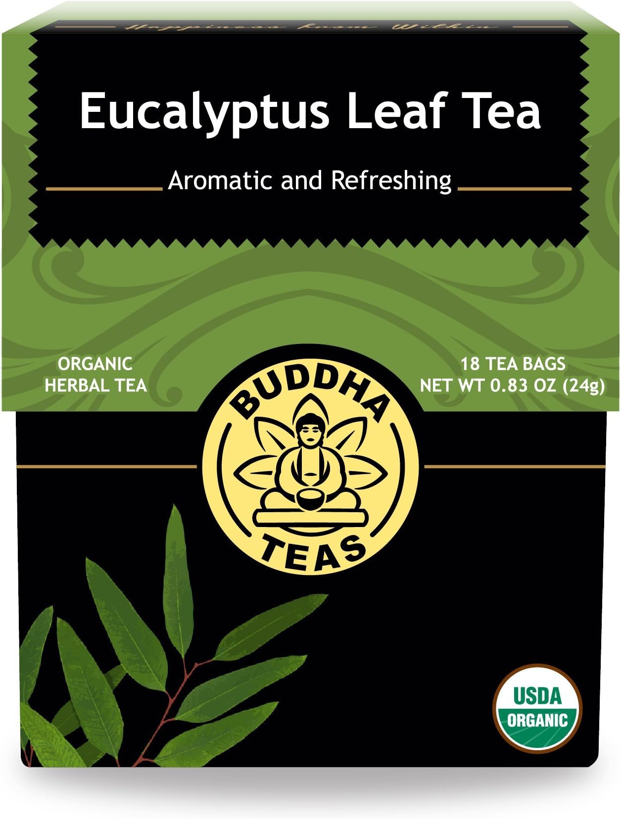 Organic Eucalyptus Tea - Kosher, Caffeine-Free, GMO-Free - 18 Bleach-Free Tea Bags