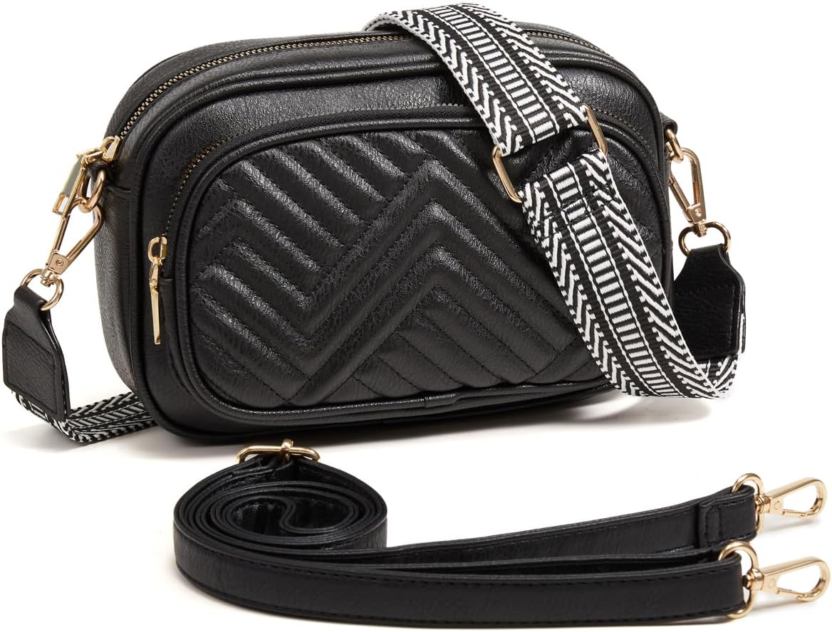 Quilted Crossbody Bag For Women - Vegan Leather Small Purse With Two Adjustable Straps