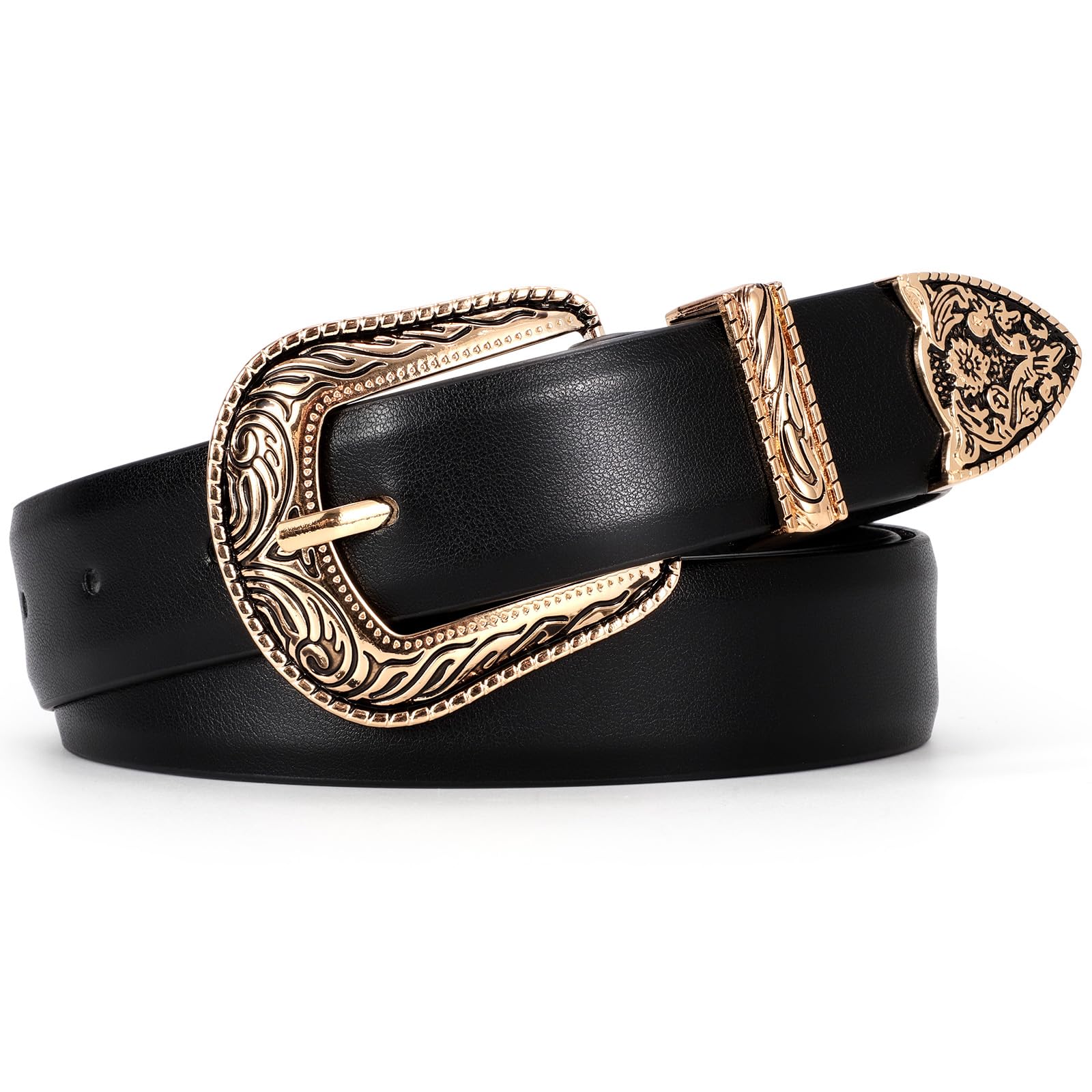 SUOSDEY Western Women Leather Belts for Jeans Dresses with Vintage Metal Buckle
