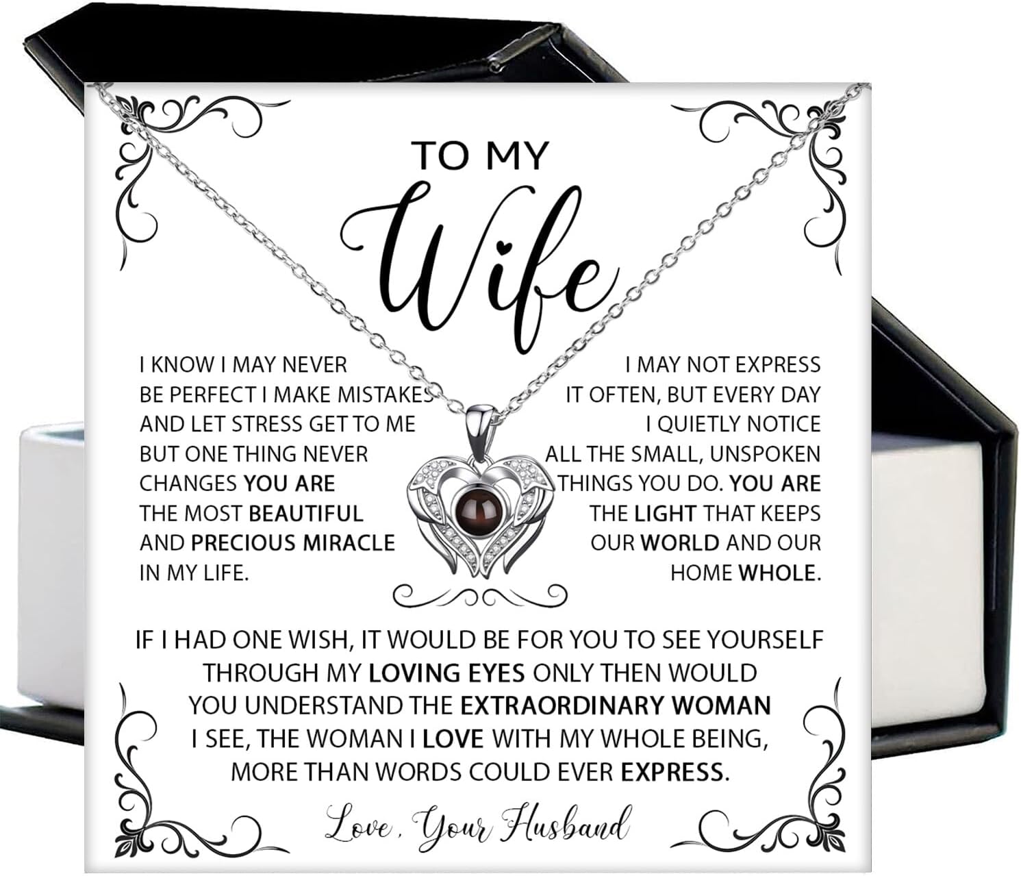 To My Beautiful Wife Necklace from Husband – A Heartfelt Expression of Love & Appreciation – Romantic Anniversary, Birthday, Christmas, Valentine’s Day Gift for Wife