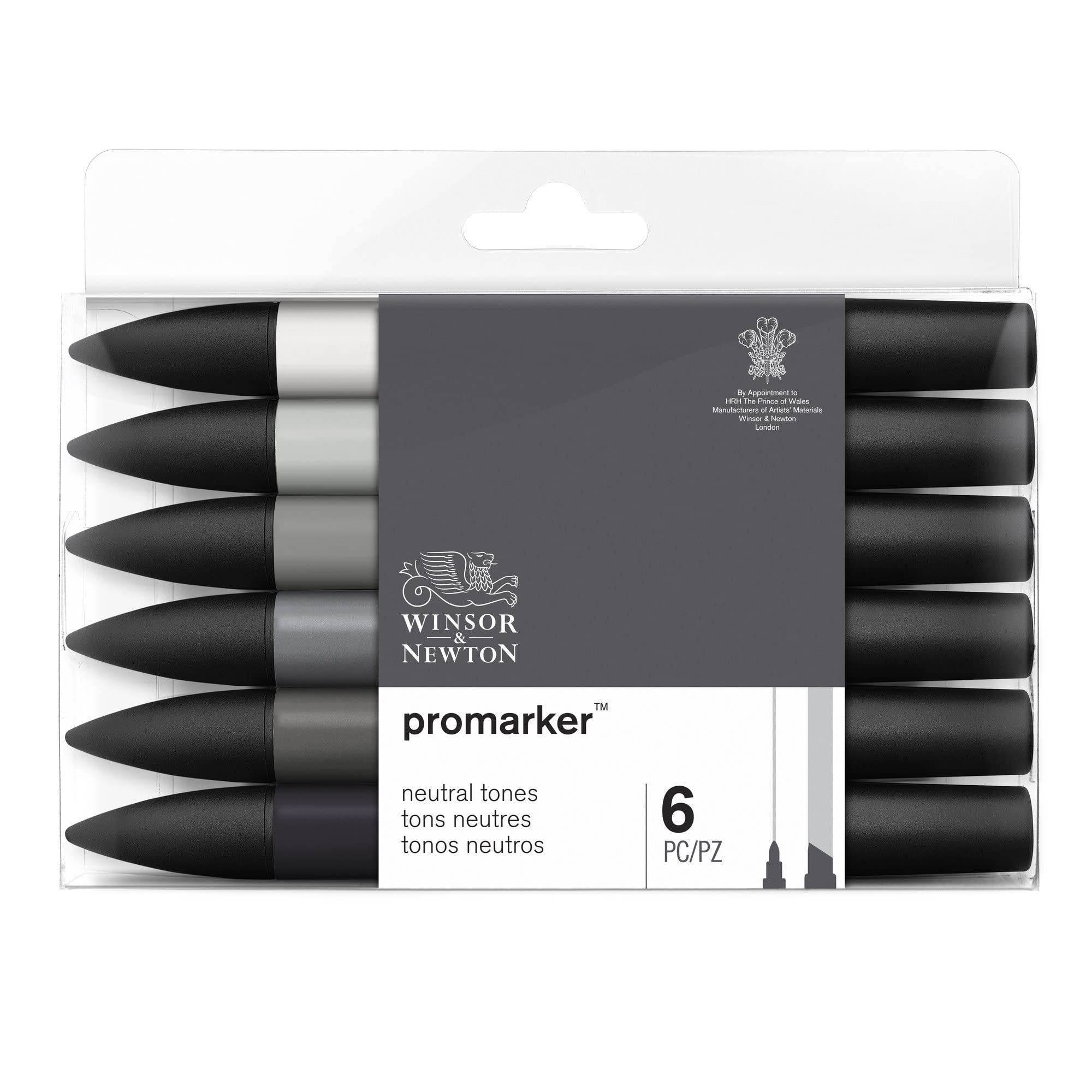 Winsor & Newton Unisex Black/Grey/White Neutral Tone Promarkers 6 Pack