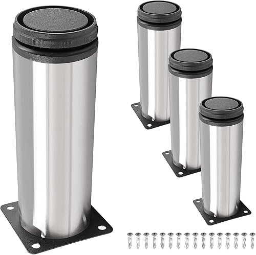 suiwotin 4 patas de muebles de acero inoxidable de 10 pulgadas (9.843 in), patas ajustables plateadas, patas de mesa cilíndricas de metal, patas de disponible en Yaxa Venezuela