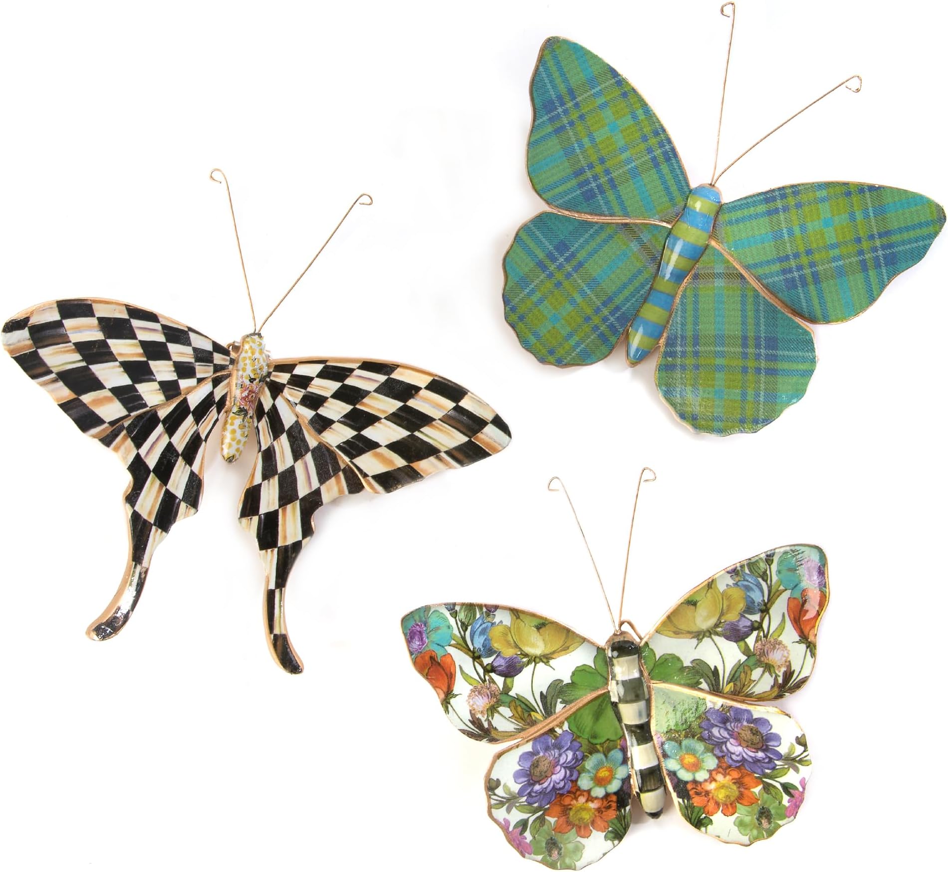 MACKENZIE-CHILDS Pond Butterflies Trio, Hanging Butterfly Wall Decor, Set of 3