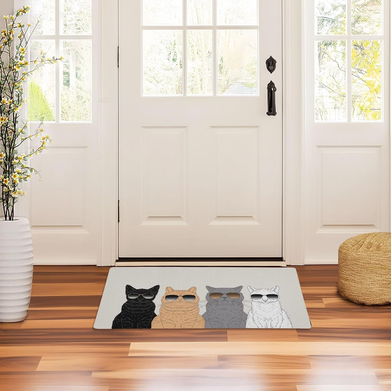 MNSRUU Cat Doormats for Outdoor Entrance Home,32'' x 20'' Outdoor Front Door Mat Rubber Backing Non Slip Thin Door Mat Cat Theme