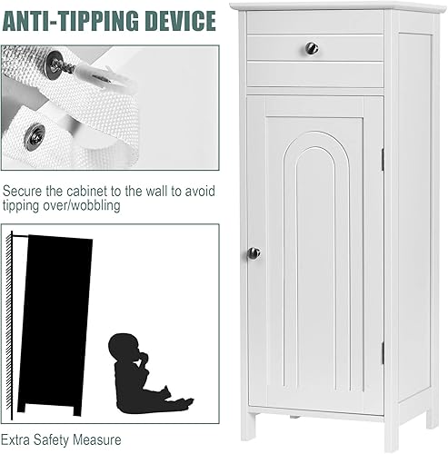 Miniatura 8 de Tangkula Bathroom Floor Cabinet, Wooden Side Storage Organizer, Free-Standing Single Door Floor Storage Cabinet with Large Drawer & 2 Adjustable