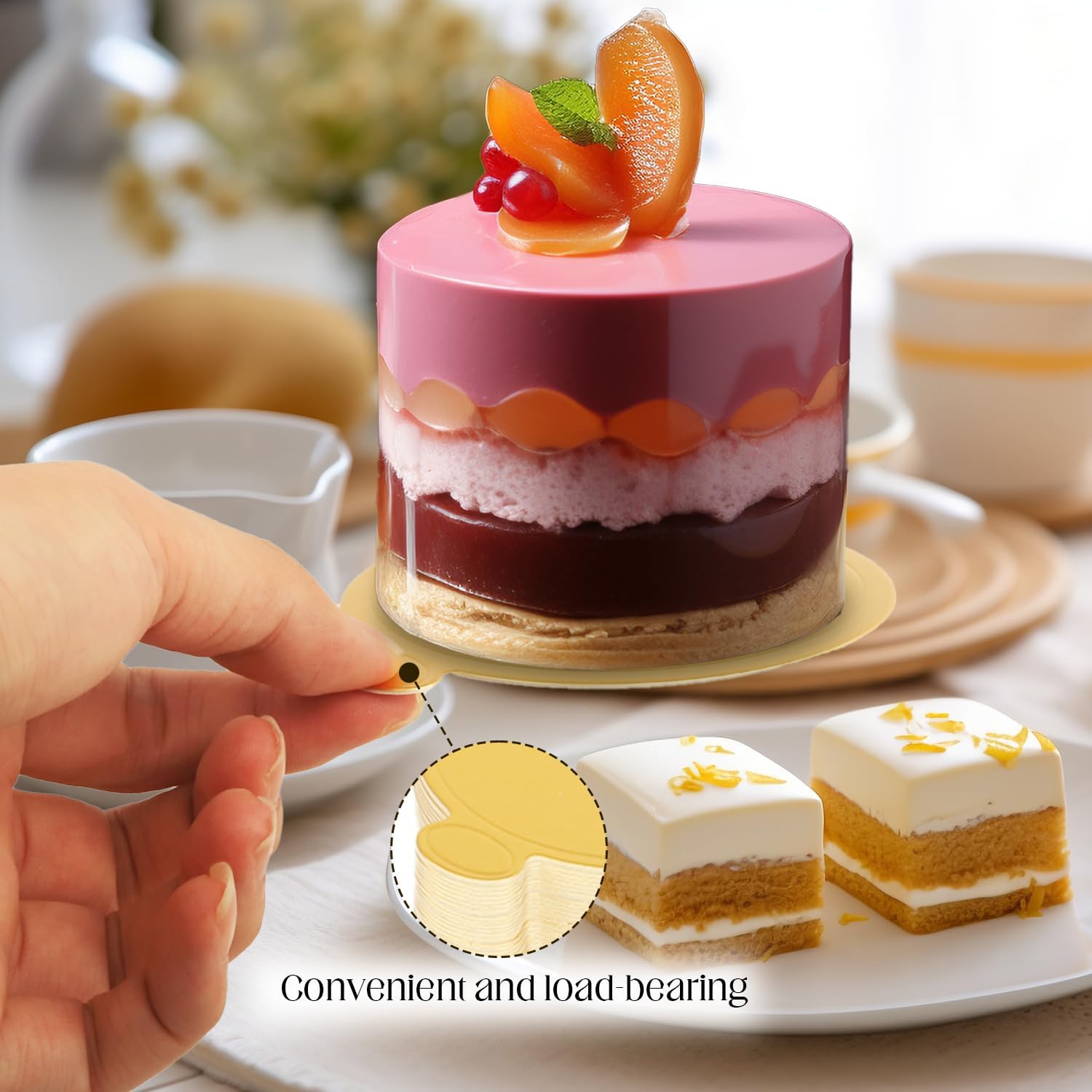Mini Cake Boards,600 Pack 3" Cake Display Boards Silver Mousse Dessert Trays Cupcake Cake Plates Cake Boards for Parties,Wedding Cake Boards,Round, Triangle, Rectangular Cake Boards (Gold)