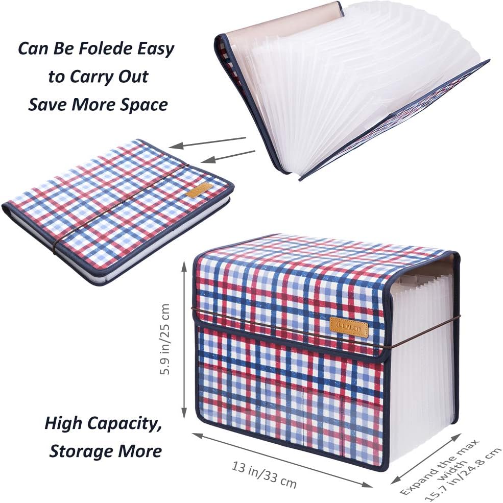 13 Pockets Expanding Files Folder with Cover, Large A4 Expandable Filing Folders Organizers Office School Desktop Document Accordion File Storage Bag for Bills Sheets Paperwork (red)