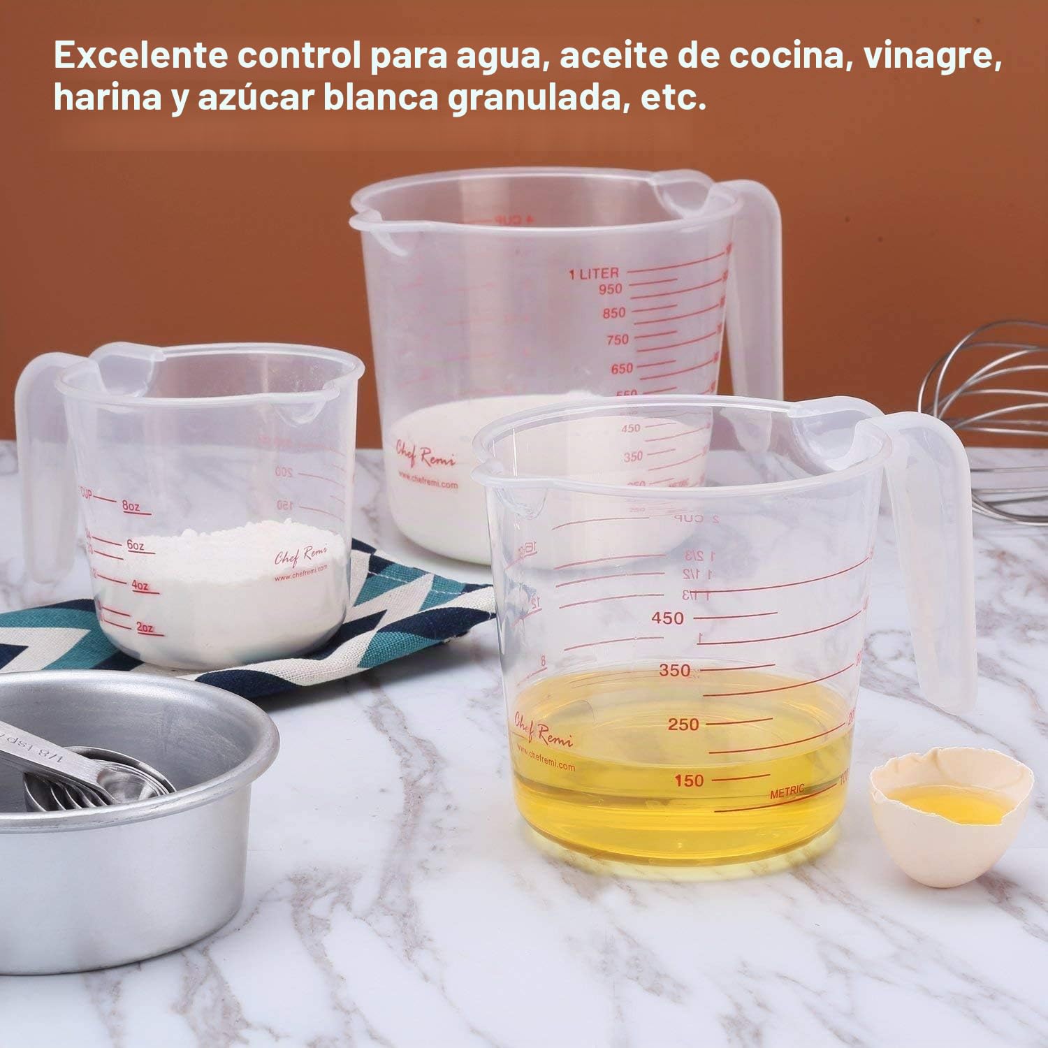 3 PZ Jarra Medidora,Vaso Medidor de Plástico Transparente1000ml 500ml 250ml,Resistencia a Caídas, Resistencia a Altas Temperaturas, Báscula Precisa, Adcuada para el Hogar y la Panadería