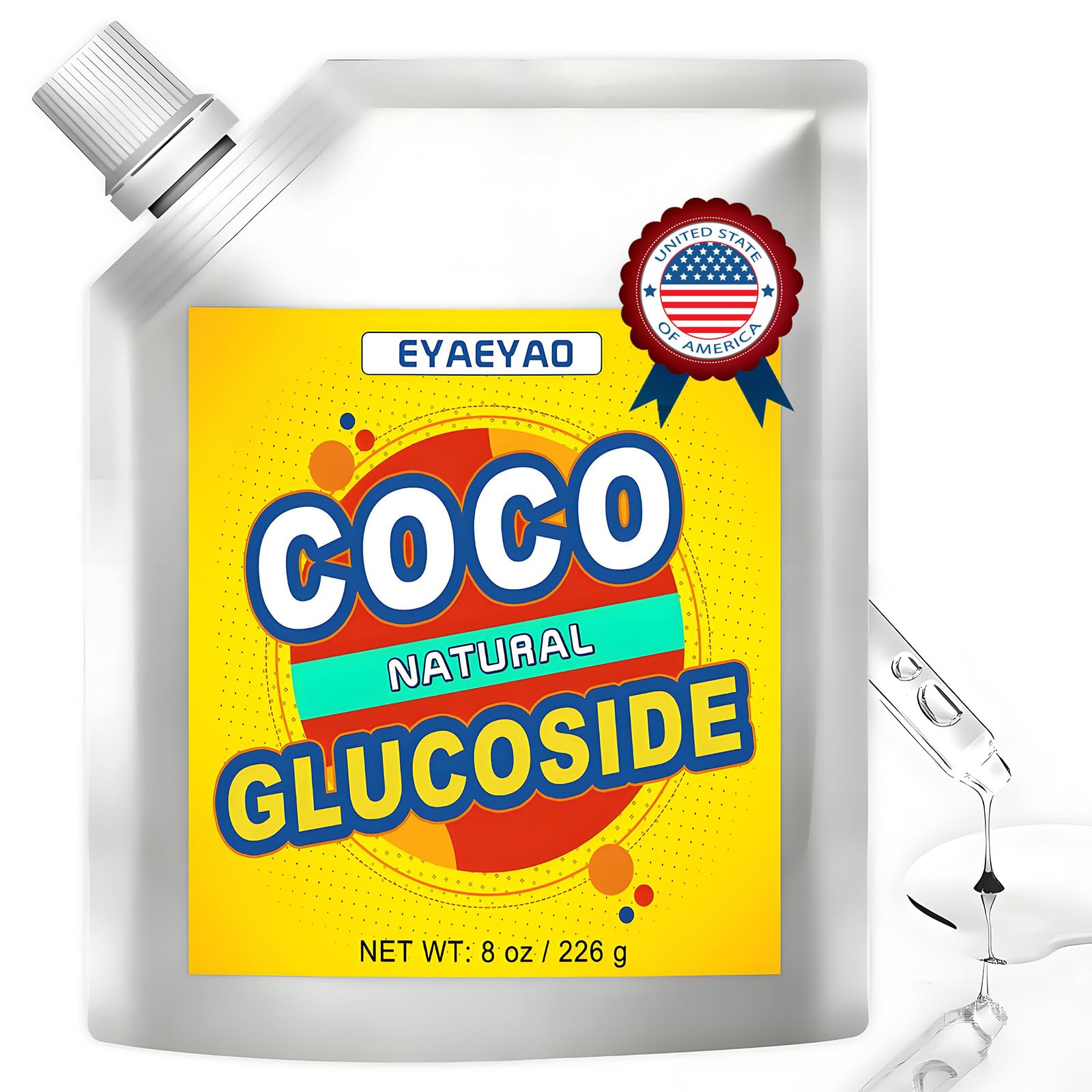 Pure Coco Glucoside - 8 Ounces, 100% Natural, Gentle Surfactant for DIY Skincare, Haircare & Cleaning Products, Eco-Friendly & Biodegradable (8 Ounces)