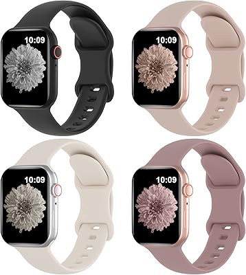 Arctime 4 Pack Silicone Bands Compatible with Apple Watch Band 38mm 40mm 41mm 42mm 44mm 45mm 49mm, Soft Sport Breathable Strap Replacement Wristbands for iWatch Ultra Series 8 SE 7 6 5 4 3 2 1