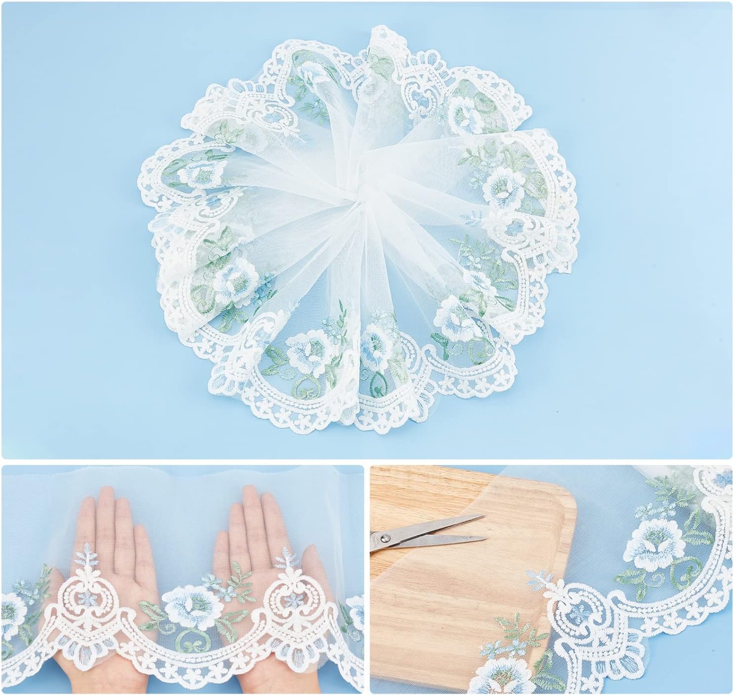 WADORN 10 Yards Floral Embroidery Lace Trim, 8.27 Inch Wide Vintage Mesh Lace Fabric Ribbon DIY Craft Sewing Lace Trim for Wedding Veils Tablecloth Clothing Curtain Home Decoration Accessories