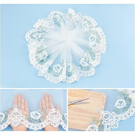 WADORN 10 Yards Floral Embroidery Lace Trim, 8.27 Inch Wide Vintage Mesh Lace Fabric Ribbon DIY Craft Sewing Lace Trim for Wedding Veils Tablecloth Clothing Curtain Home Decoration Accessories