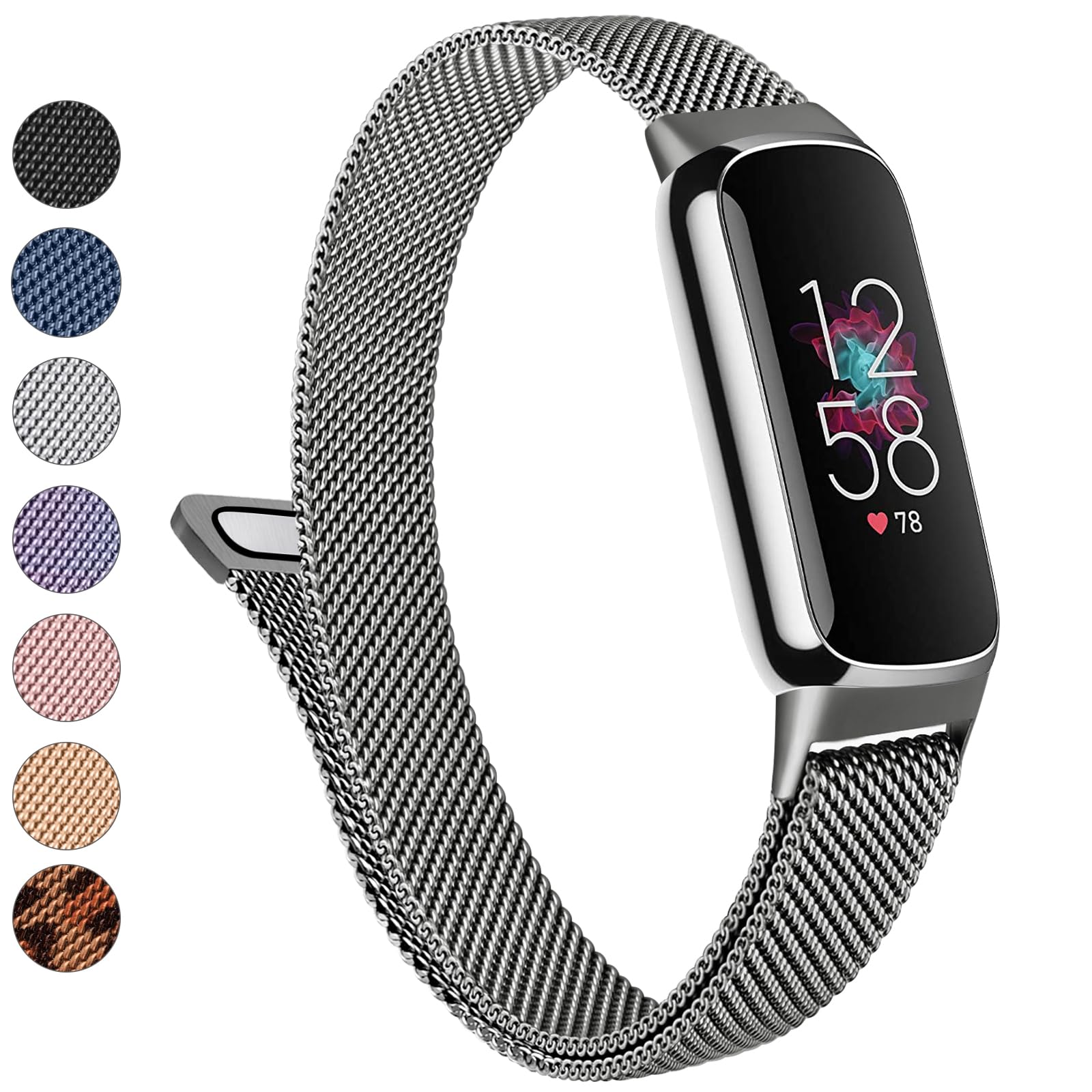 Metal Band for Fitbit Luxe Bands Women Men, Stainless Steel Mesh Loop Adjustable Wristband Replacement Strap Compatible with Fitbit Luxe Fitness and Wellness Tracker (Space Gray)