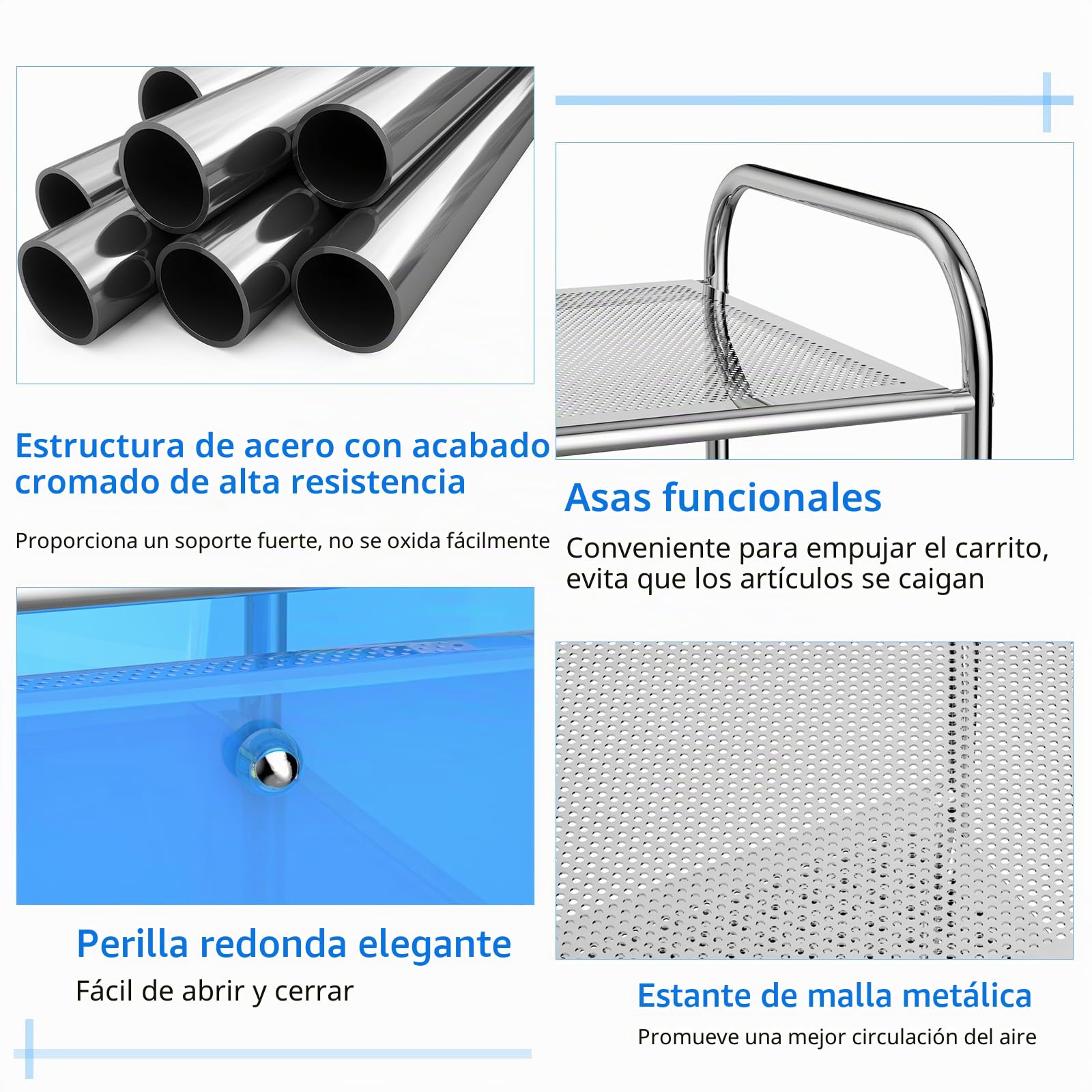 GIANTEX Carro con 4 cajones apilable, con 2 estantes y estructura de metal, carrito de baño con ruedas bloqueables, 63,5 x 37 x 75 cm