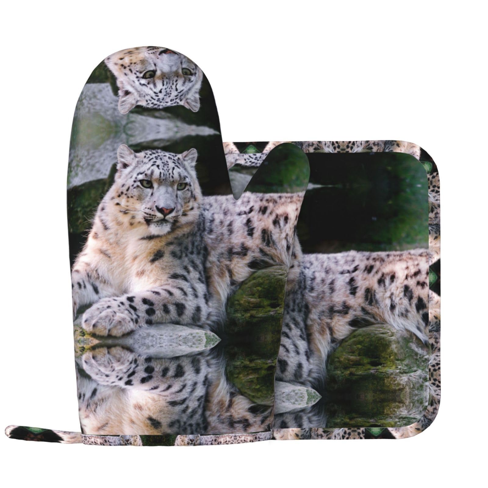 Snow Leopard Silicone Oven Gloves And Pot Mat Oven Gloves For Grilling Cooking And Baking