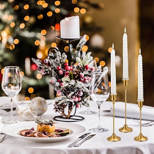 Miniatura 7 de PATIKIL Juego de 6 candelabros dorados con forma de palillo de velas largas vintage para velas de 34 pulgadas para Halloween, Navidad, boda