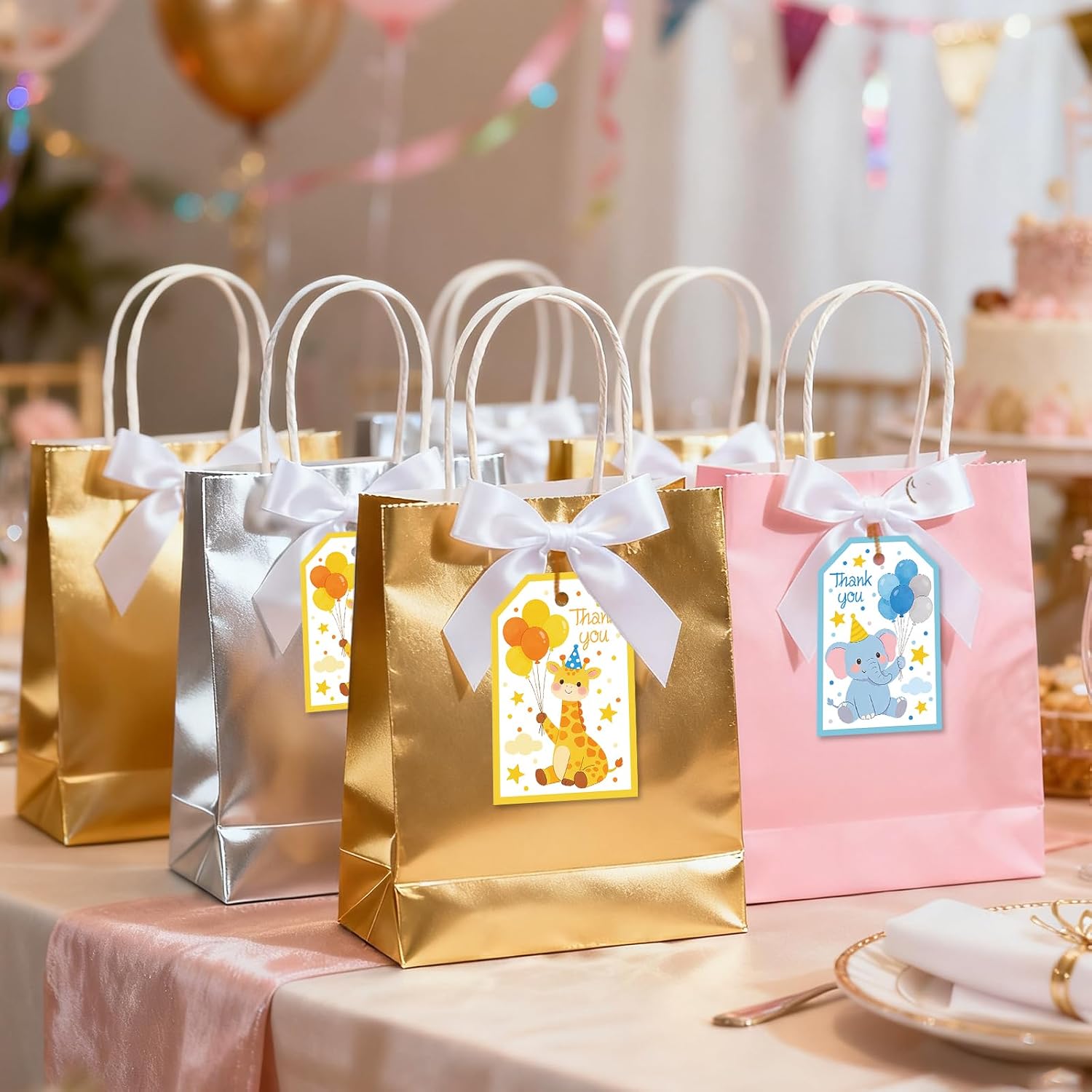 200pcs Thank You Gift Tags with String Cute Cartoon Animals Birthday Gift Tags - Lion Elephant Rabbit Giraffe Labels Hanging Paper Tag for Wedding Party Favors Holidays Celebrations