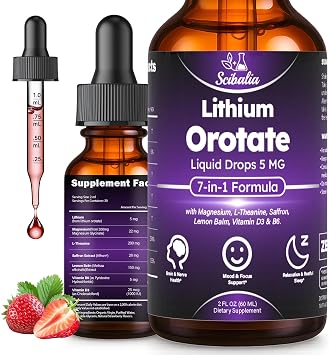 Lithium Orotate Liquid Drops 5mg, 7-in-1 Potency Lithium Supplements