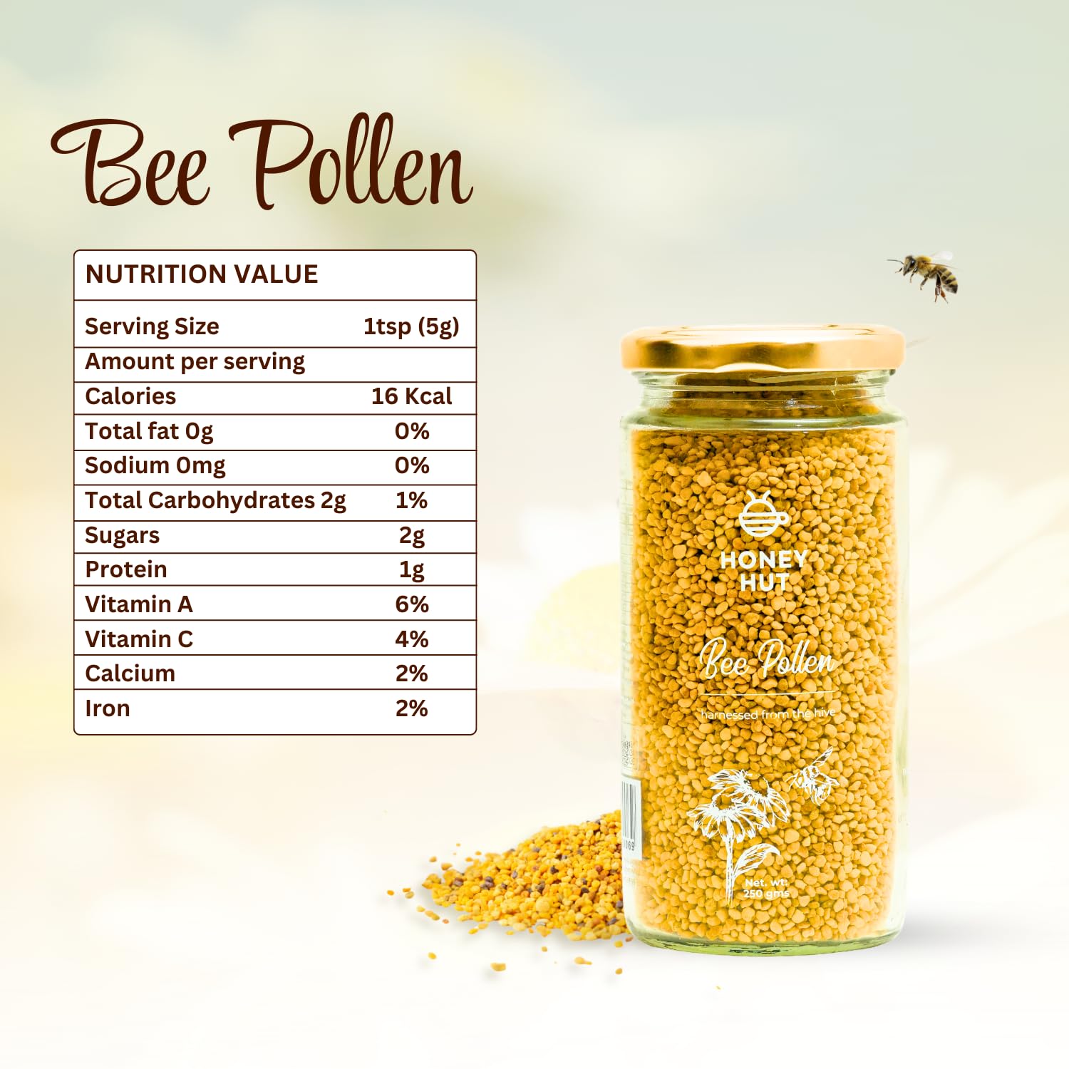 Honey Hut Bee Pollen Granules 250g | 100% Natural | Rich in Protein, Amino Acids, Vitamins & Antioxidants | Supports Energy, Immunity & Digestion | Superfood — Amazon image 2