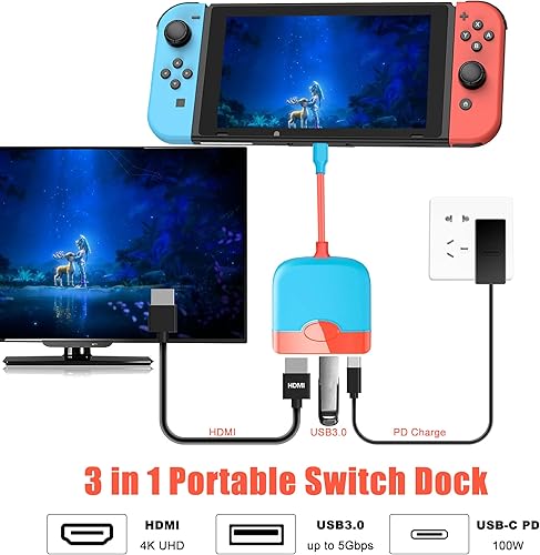 Miniatura 2 de Switch Dock para Nintendo SwitchOLED, Switch Dock Station para TV Portátil Switch Dock para Nintendo Switch Docking Station con HDMIPDUSB3.0, Switch
