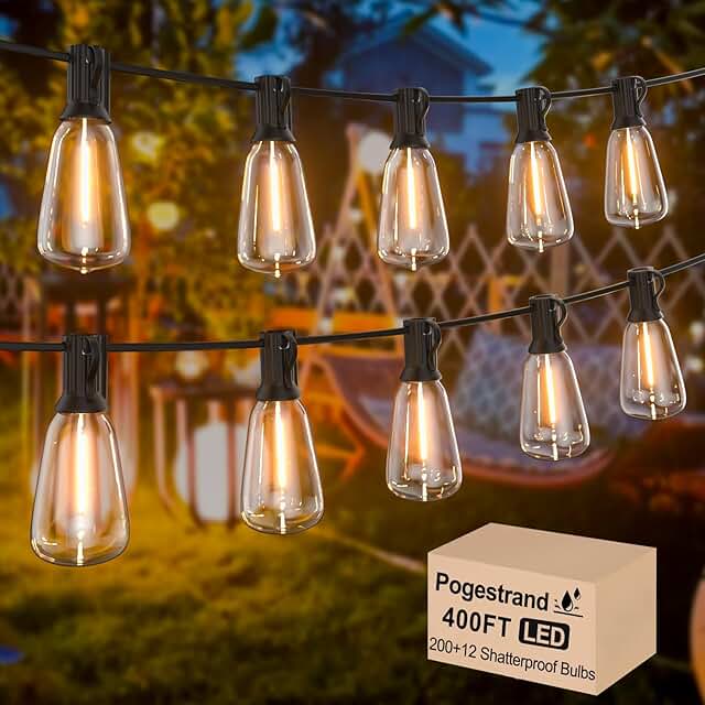 LED Outdoor String Lights 400ft Shatterproof Patio Lights with 212 Water...