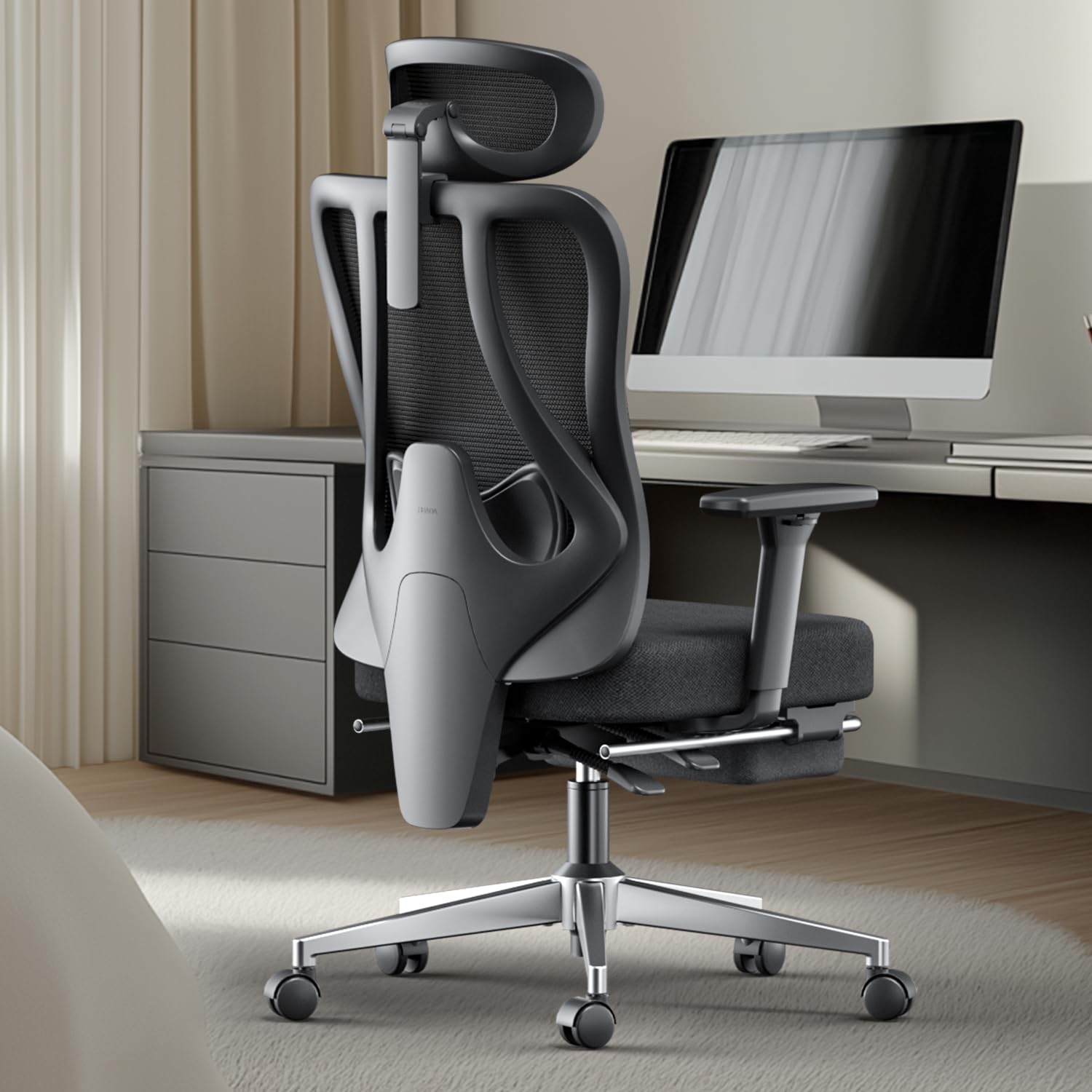 P3 Pro Office Chair with 2D Adjustable Lumbar Support, Ergonomic Office Chair with 3D Adjustable Headrest and Armrest, 135° Stepless Tilt Function, Three-Layer Mesh, Black(with Footrest)