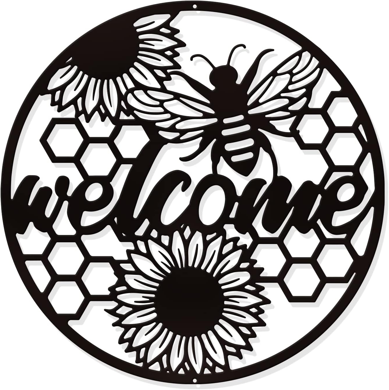 NBEADS Bee Welcome Metal Wall Art Decor, Black Wall Hanging Decor Iron Silhouette Wall Art for Home Bedroom Living Room Garden Hotel Office Wall Christmas Festival Decoration Gift, 11.8 Inch
