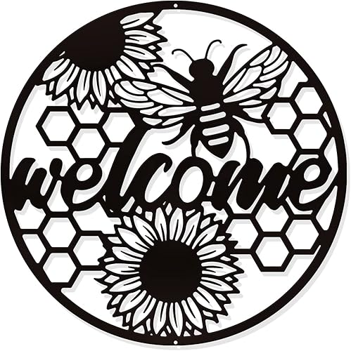 NBEADS Decoración de pared metálica de bienvenida de abeja, decoración negra para colgar en la pared, silueta de hierro, arte de pared para el