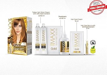 MAXX DELUXE Gold series 24K Gold Particle Serum with 1 Box 2 x 50 ml and Developers Hair Dye (KARAMEL 8.73)