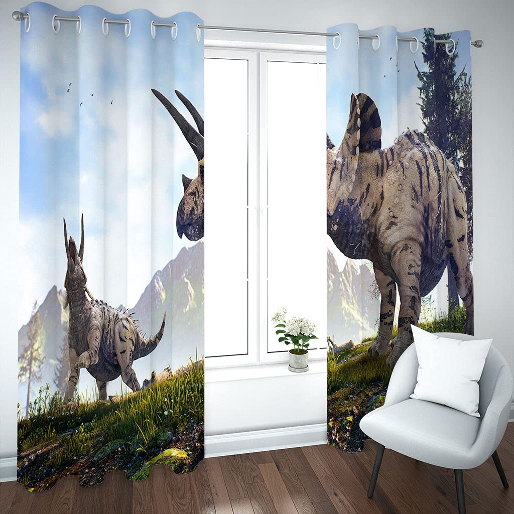 Rideaux Salon Voilage Occultant Thermiques 3D Motifs Animaux Dinosaures Rideau Salon Design Moderne Chambre Enfant Bebe Fille 280x260Cm Polyester Fenetres Occultants Isolant Lot De 2
