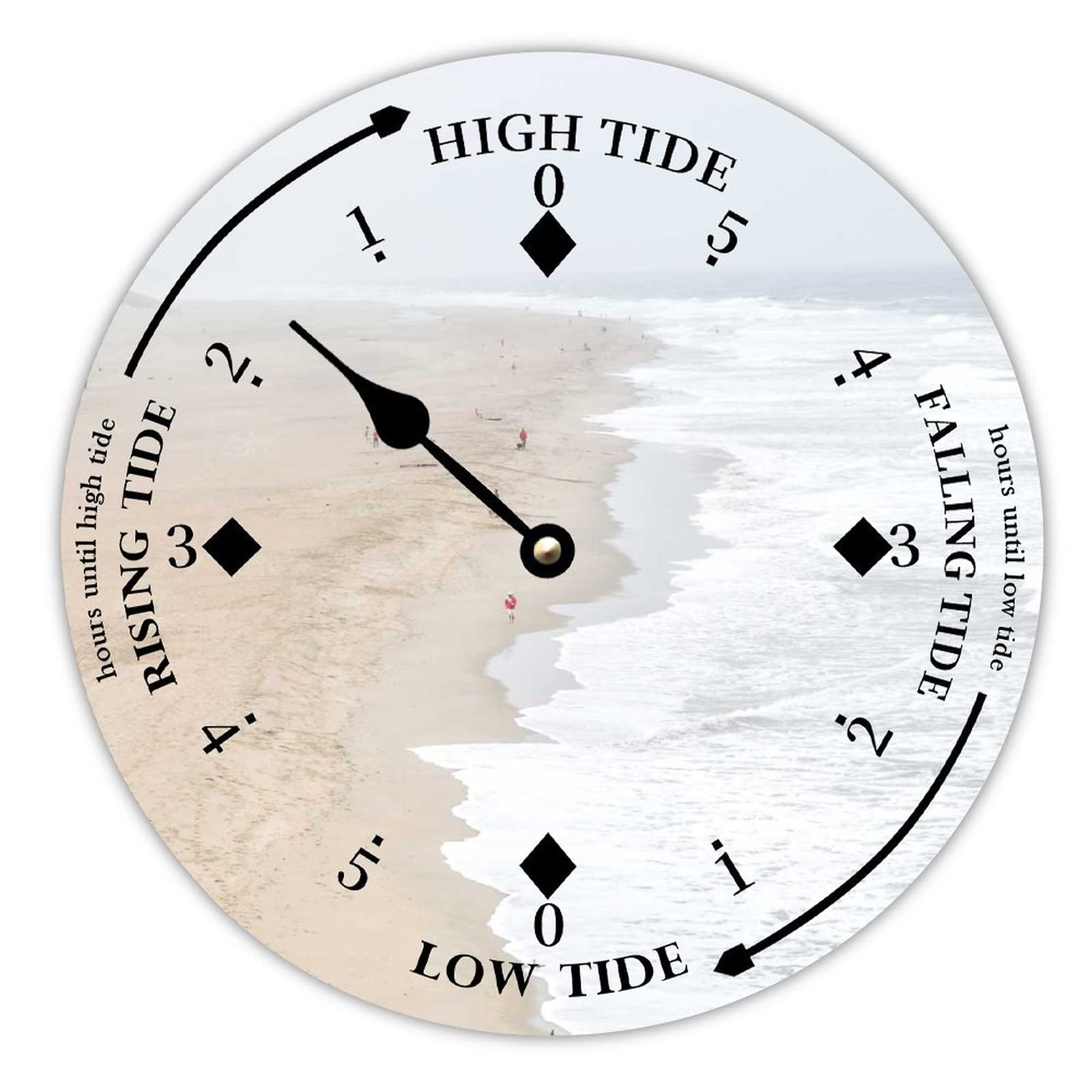 Alioyoit Wooden Tide Clock White Waves and Beach East Coast Atlantic Ocean Time Clock Wood Tidal Clock with High and Low Tide Vintage Wall Hanging