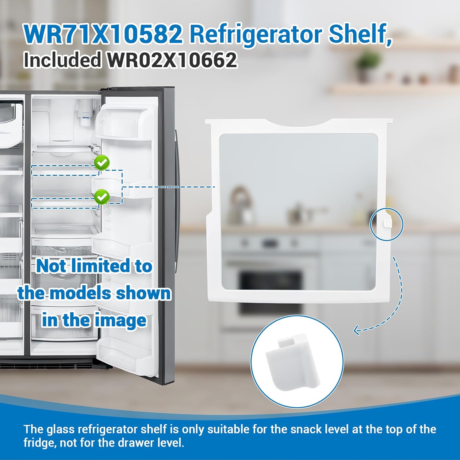 WR71X10582 Refrigerator Glass Shelf Compatible With GE, Hotpoint, RCA Fridge, Tempered Glass Shelf Replacement WR71X10262, WR71X10288, WR71X10357, PD00040025, 1093120, AP3672563, PS967134, EAP967134