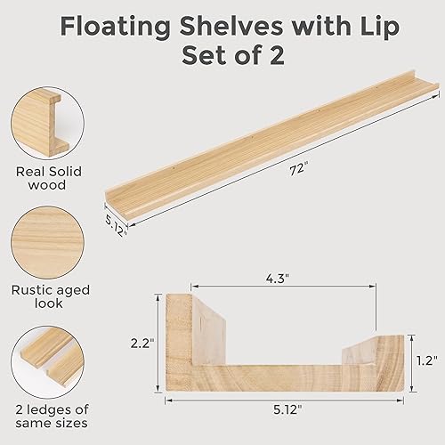 Miniatura 10 de Fun Memories Estantes flotantes montados en la pared de 36 pulgadas de largo, estantes negros para pared con repisa, estantes de pared de madera