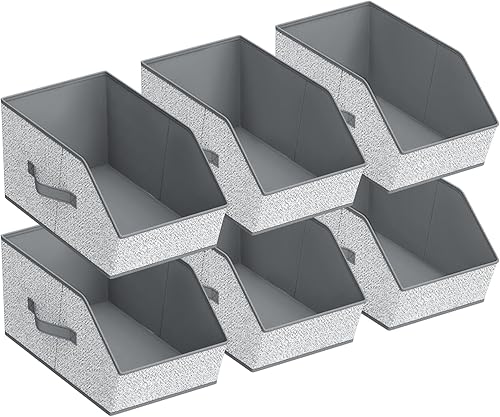 Miniatura 15 de Cestas de almacenamiento de tela para armario - Juego de 6 contenedores cuadrados con asas duales para ropa, toallas, juguetes, organizadores de