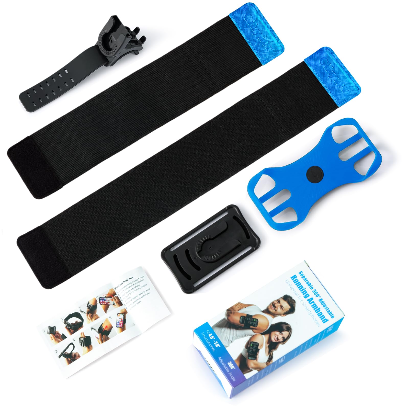 Cikyner Cinturino sportivo 3 in 1 per cellulare, corsa e bicicletta, girevole 360° e rimovibile, universale da 4,5-7" iPhone Huawei