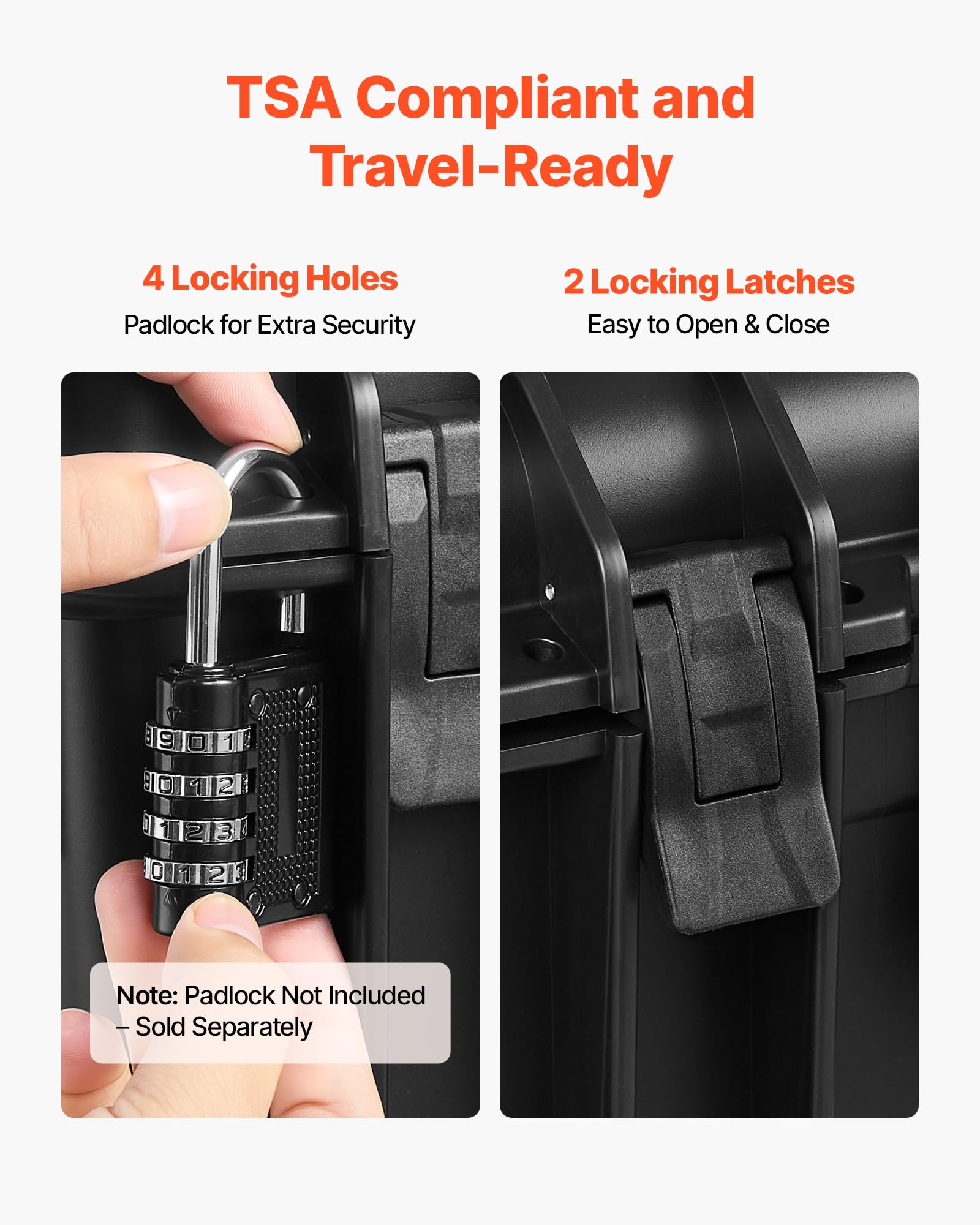VEVOR Estuche Rígido para Pistola con Revestimiento de Espuma XPE, Funda para 6 Pistolas, Resistente al Agua y Polvo con Interior Personalizable y Asa 475 x 415 x 215 mm, Negro, Cumple con la TSA