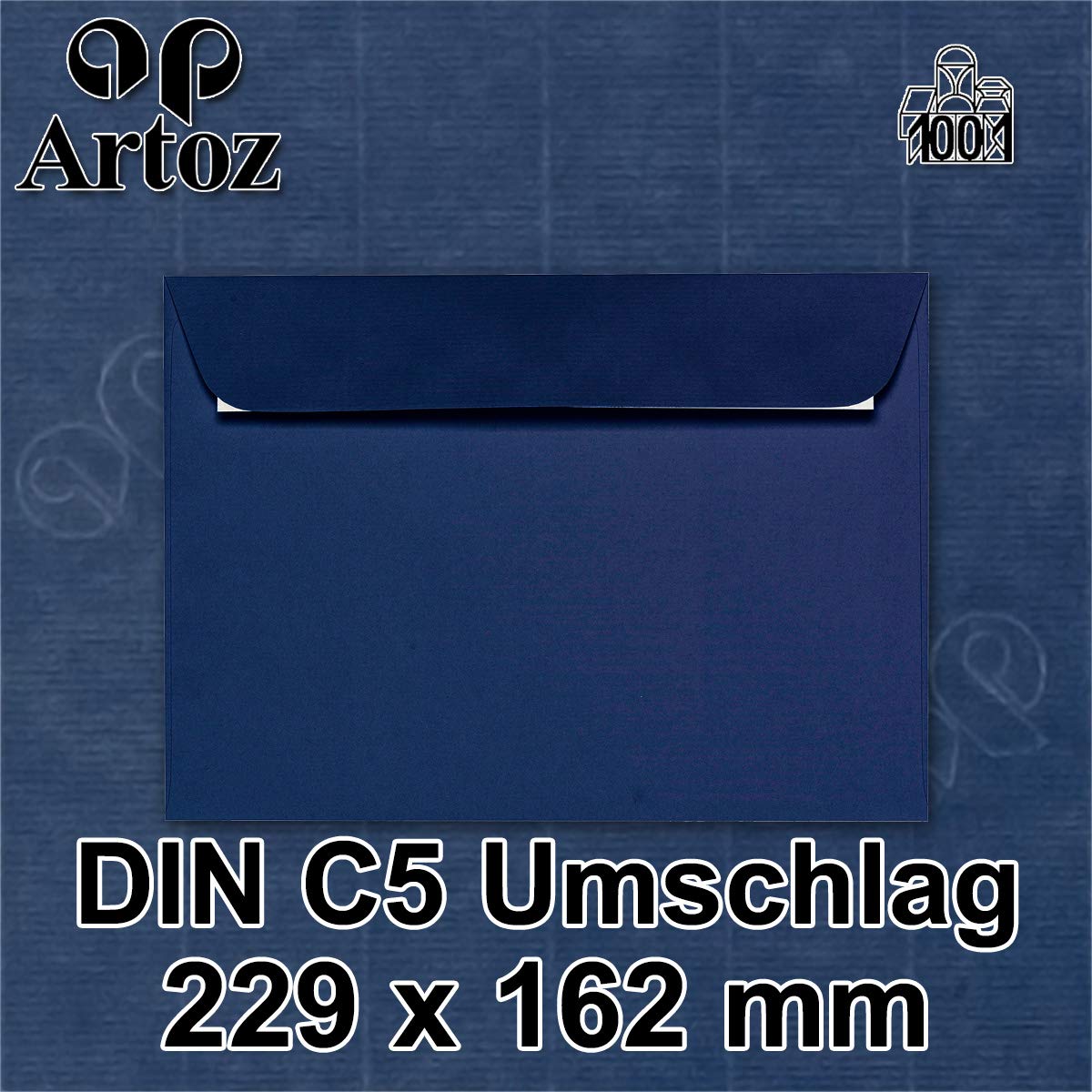 ARTOZ 200 x koperty DIN C5 niebieskie (classic blue) - 229 x 162 mm koperta bez okienka - koperty samoprzylepne - seria ARTOZ 1001
